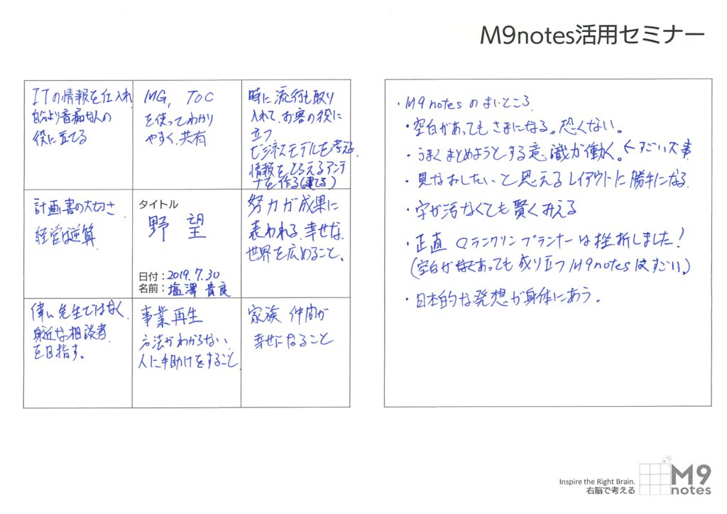 2019.0730 活用セミナー感想文 塩澤貴良さん