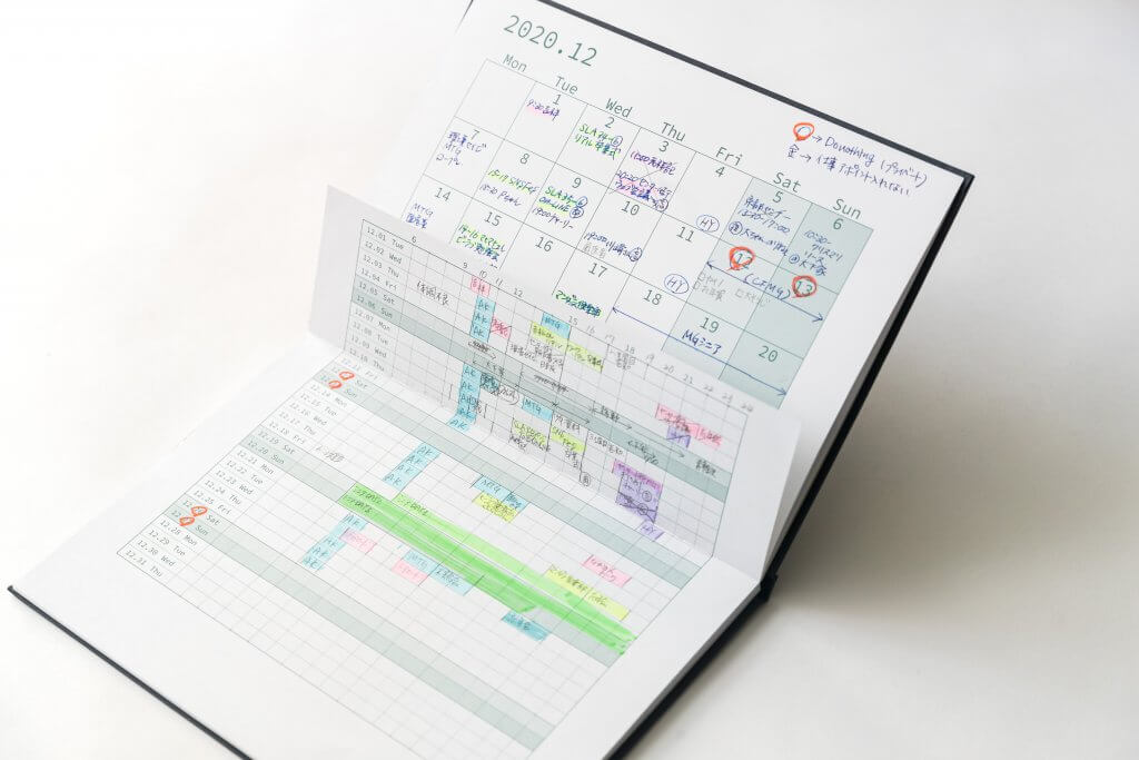 手帳M365記入事例 マンダラにヒントを得た独特のブロックマンスリーフォーマット