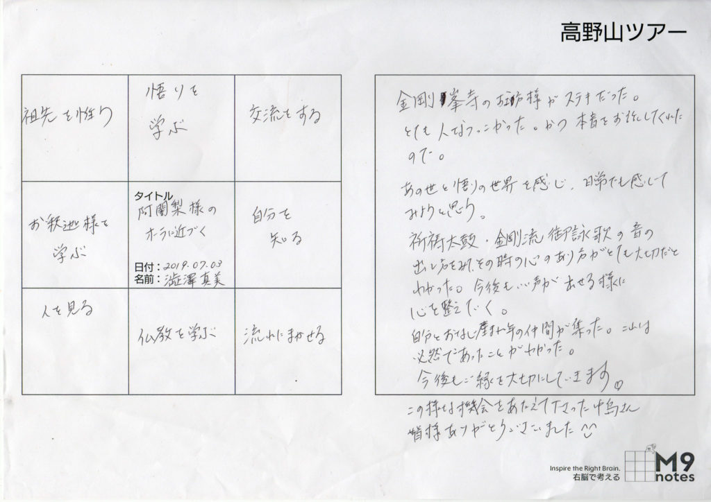 高野山セミナーの感想文(澁澤さま)