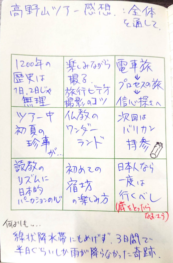高野山セミナーの感想文(大木さま)